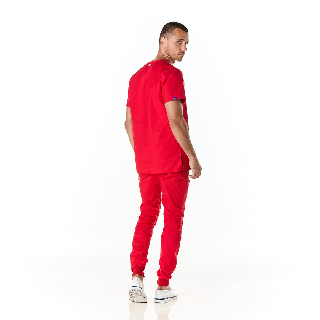 Médico o Doctor vistiendo una  color ROJO marca Gallantdale Uniformes Médicos y Quirúrgicos